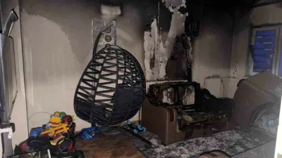 Zonguldak’ın Alaplı ilçesinde TOKİ konutlarında bulunan bir dairede çıkan yangında