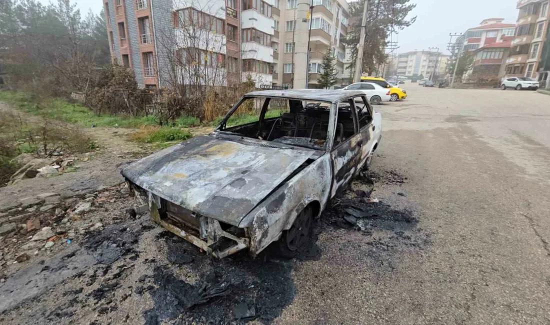 Karabük’ün Safranbolu ilçesinde park halindeyken alev alan ve tamamen yanarak
