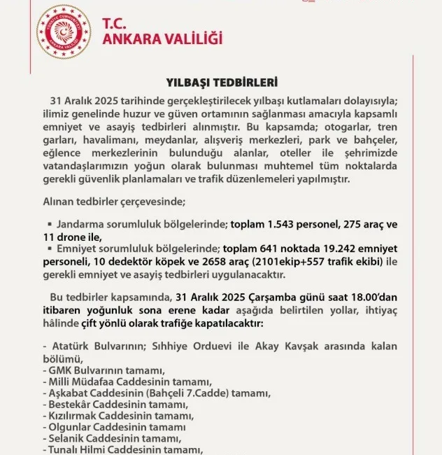 Başkentte yılbaşında toplam 641 noktada 19 bin 242 emniyet personeli