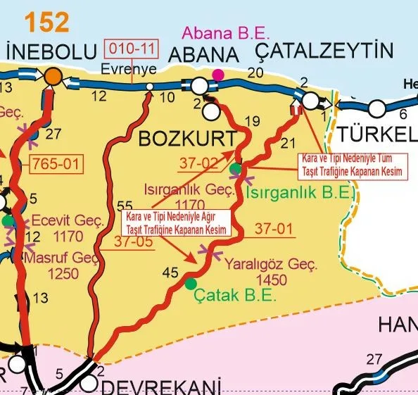 Kastamonu’da etkili olan kar yağışı sebebiyle Devrekani-Çatalzeytin karayolunun Isırganlık-Çatalzeytin arasındaki