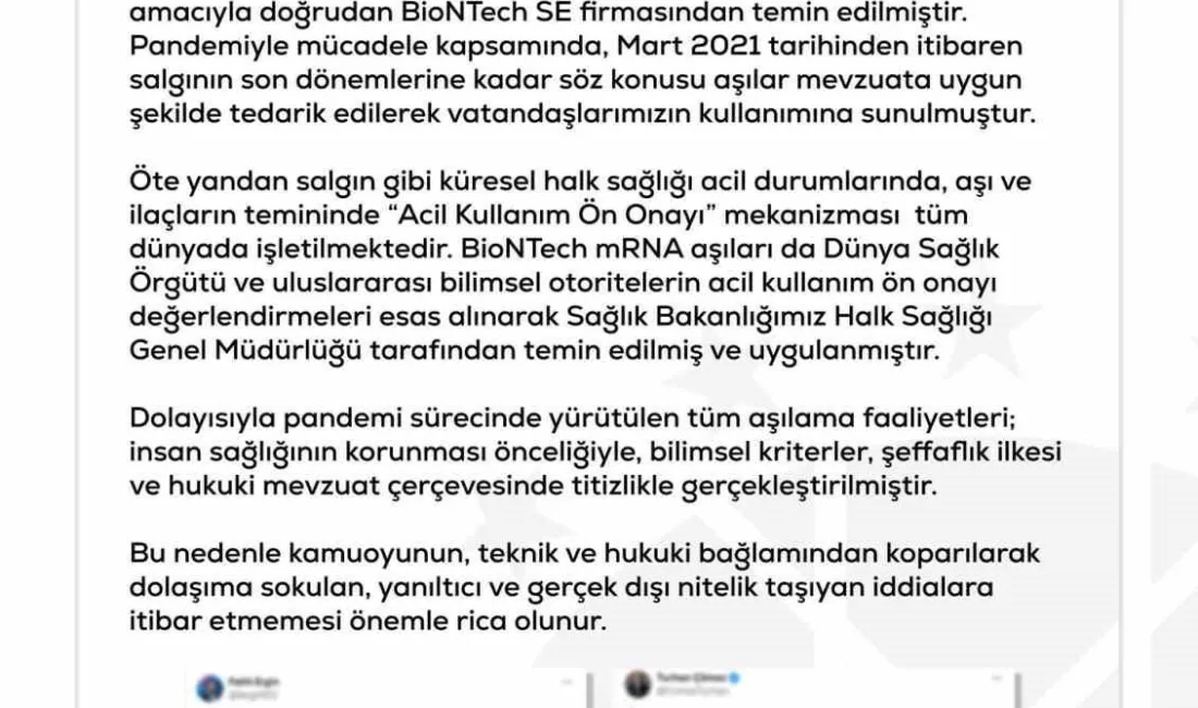 Dezenformasyonla Mücadele Merkezi (DMM), COVID-19 salgını sürecinde Türkiye’ye ’BioNTech aşısı