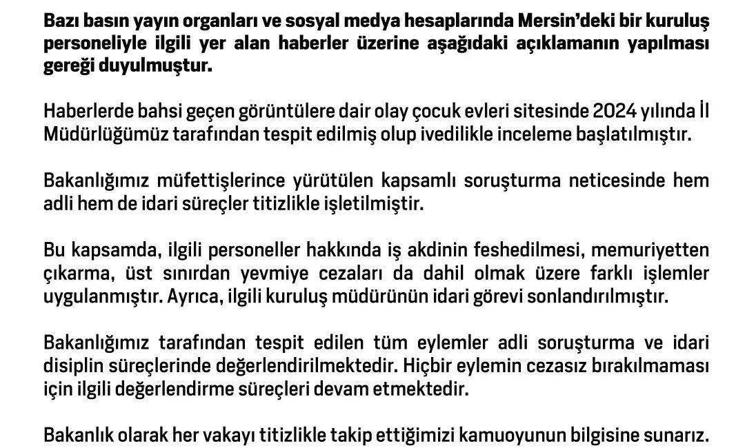 Aile ve Sosyal Hizmetler Bakanlığı, Mersin’de çocuk evleri sitesinde bir