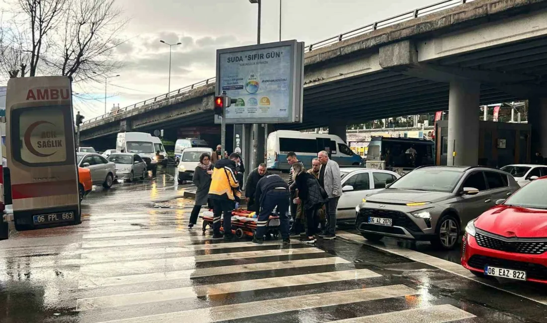 Ankara’da yaya geçidinden yolun karşısına geçmeye çalışan kadın, bir otomobilin