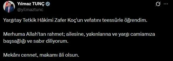 Adalet Bakanı Yılmaz Tunç, Yargıtay Tetkik Hakimi Zafer Koç için
