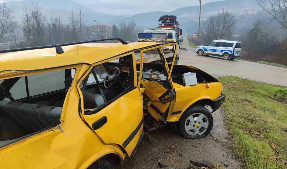 Karabük’ün Yenice ilçesinde kontrolden çıkan otomobilin kaldırımda bulunan demir bariyere