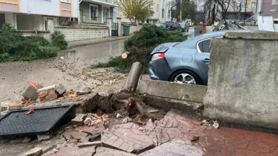 Kocaeli’nin Körfez ilçesinde rüzgarın etkisiyle devrilen 12 metrelik ağaç park