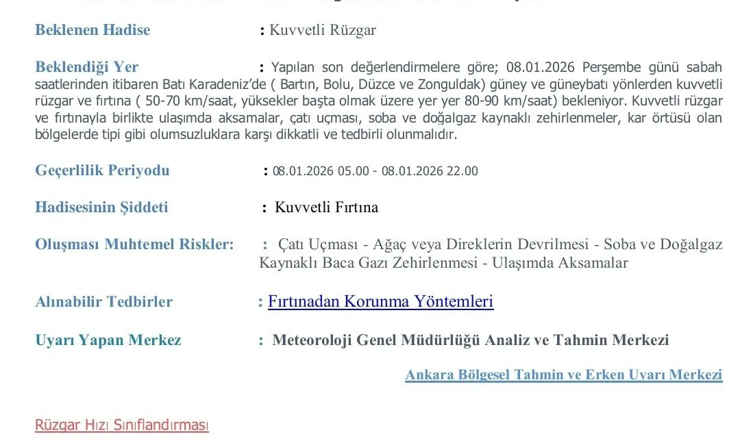 Meteoroloji Genel Müdürlüğü, Zonguldak’ın da aralarında bulunduğu Batı Karadeniz illeri