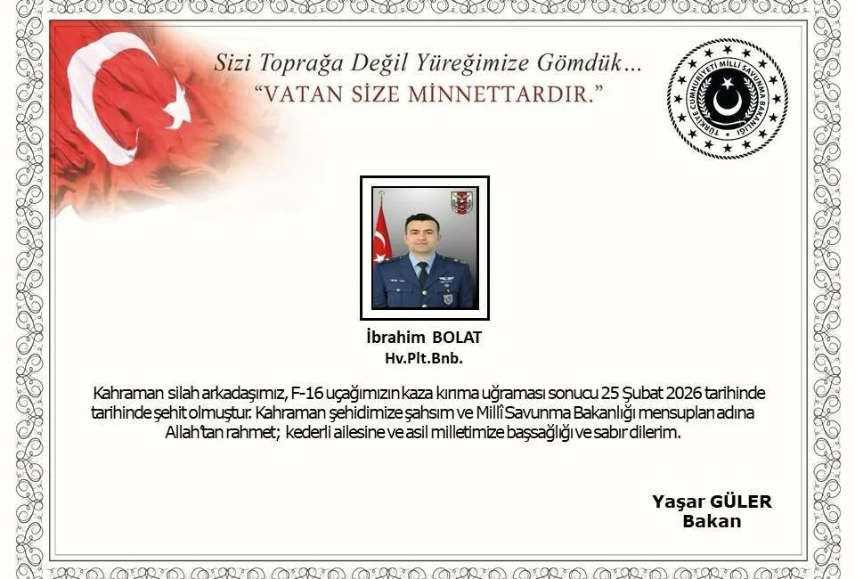 Balıkesir’de F-16’nın kaza kırıma uğraması sonucu Hava Pilot Binbaşı İbrahim