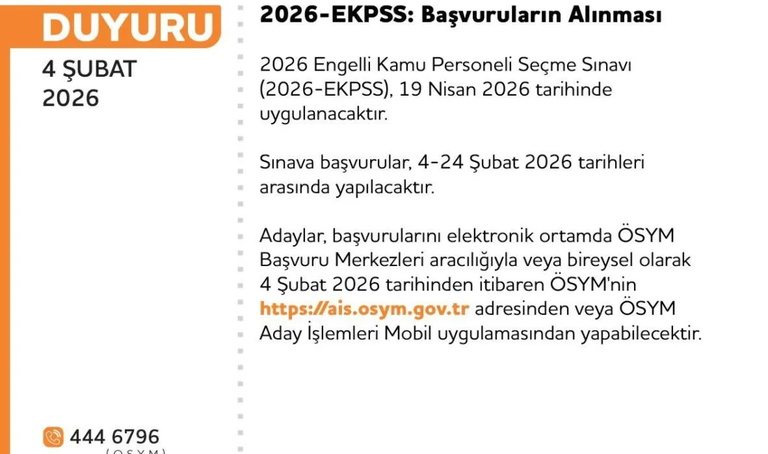 Ölçme, Seçme ve Yerleştirme Merkezi (ÖSYM), 2026 Engelli Kamu Personeli