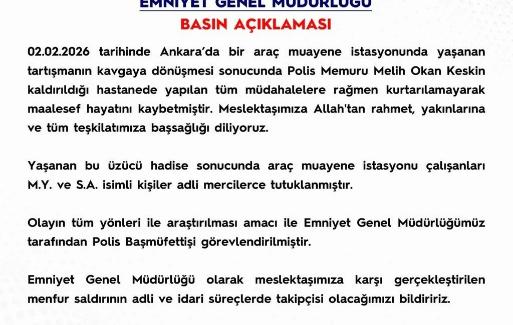 Ankara’da bir araç muayene istasyonunda polis memuru Melih Okan Keskin’in