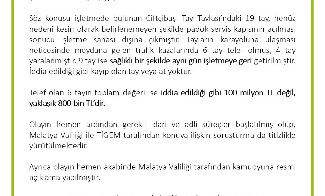 Tarım İşletmeleri Genel Müdürlüğü (TİGEM), ’değeri 100 milyon lira olan
