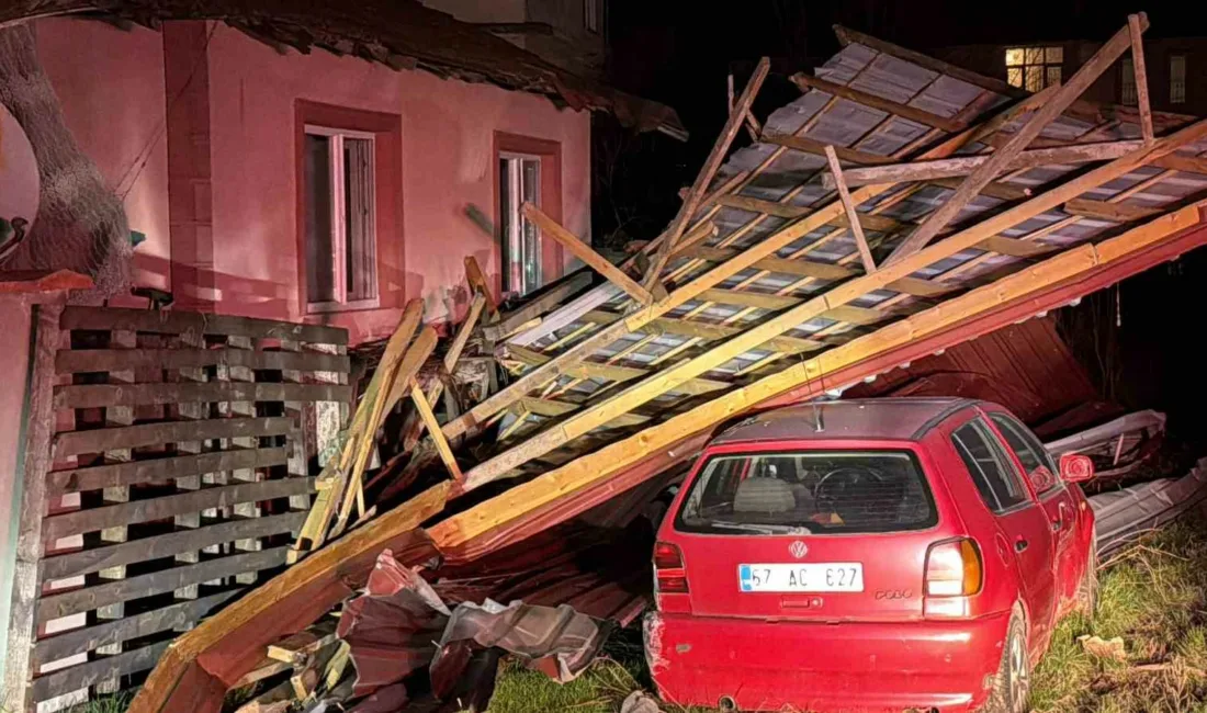 Düzce’de şiddetli rüzgarda uçan binaların çatıları, bir karavanın, tek katlı