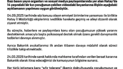 Aile ve Sosyal Hizmetler Bakanlığı Hatay’da 14 yaşındaki kız çocuğunun