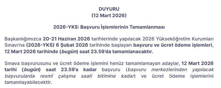 Milli Eğitim Bakanlığınca (MEB) 20-21 Haziran tarihlerinde yapılacak 2026 Yükseköğretim