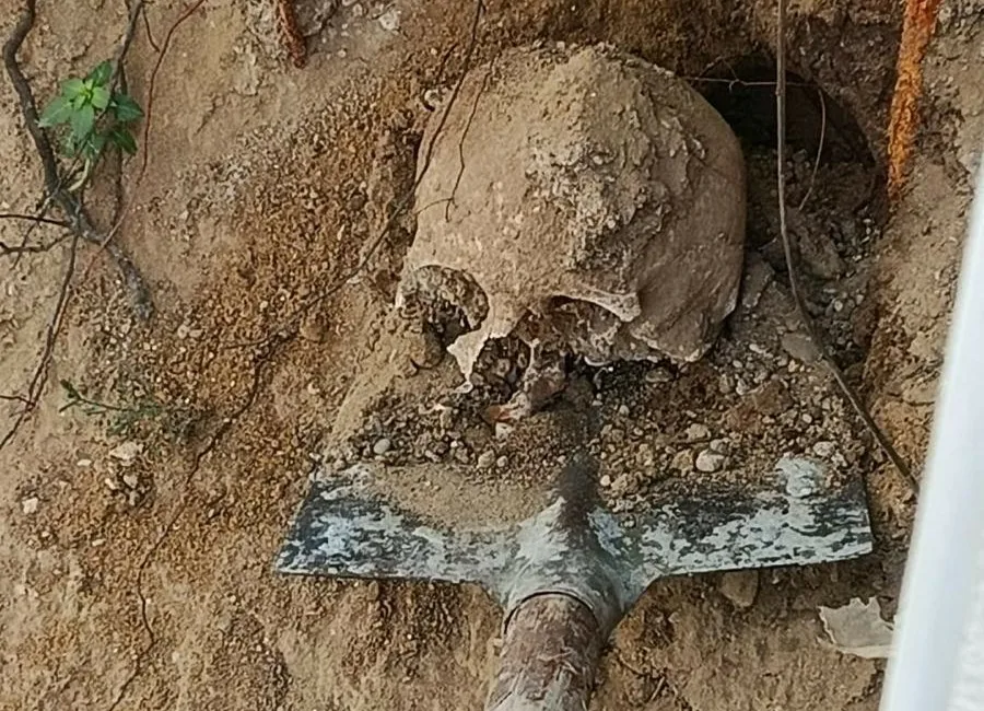 Kocaeli’de kazı yapan vatandaşın bahçesinde insan kafatası ve kemik bulundu.