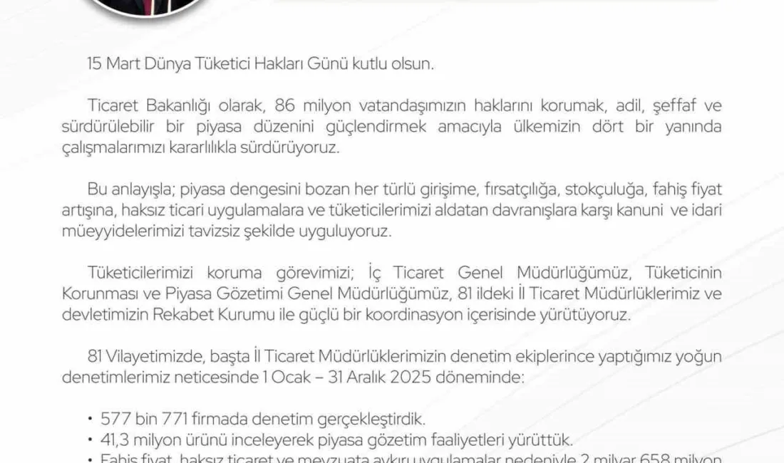 Ticaret Bakanı Ömer Bolat, 15 Mart Dünya Tüketici Hakları Günü’nü