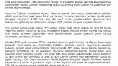 Emniyet Genel Müdürlüğünden (EGM) ’APP plaka’ya ilişkin yapılan açıklamada, “Yetkili