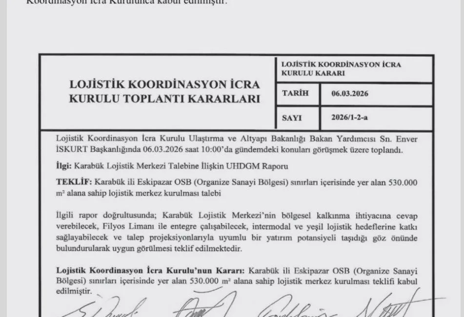 Karabük’te kurulması planlanan Lojistik Merkezi Projesi, Ulaştırma ve Altyapı Bakanlığı