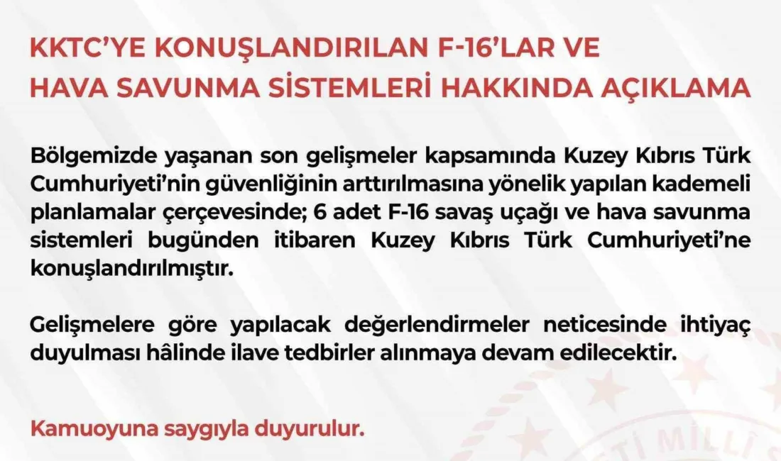 Milli Savunma Bakanlığı (MSB), KKTC’nin güvenliğinin artırılmasına yönelik planlamalar çerçevesinde