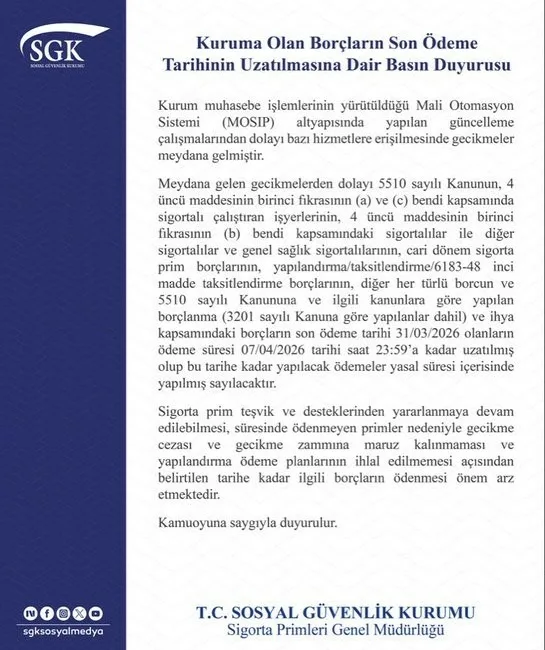 Sosyal Güvenlik Kurumu (SGK), Mali Otomasyon Sistemi (MOSIP) altyapısında bazı