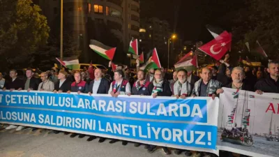 Amerika Birleşik Devletleri (ABD) Büyükelçiliğinin önünde İsrail’in Sumud Filosuna yönelik