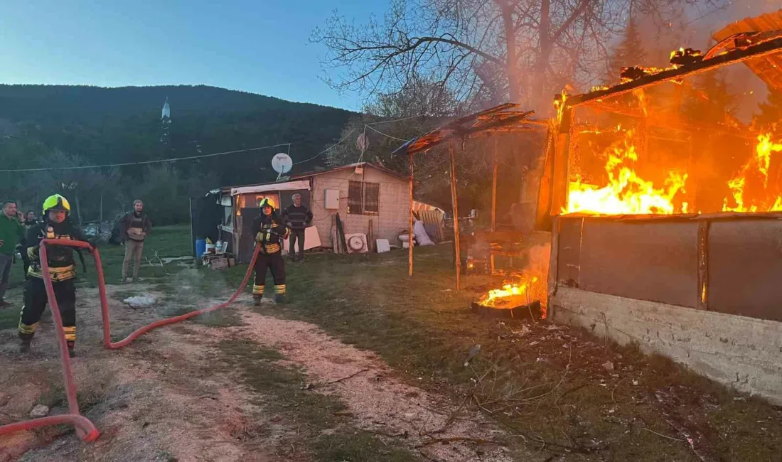 Bolu’da alevlere teslim olan baraka kullanılamaz hale geldi. Yangın, Salıbeyler