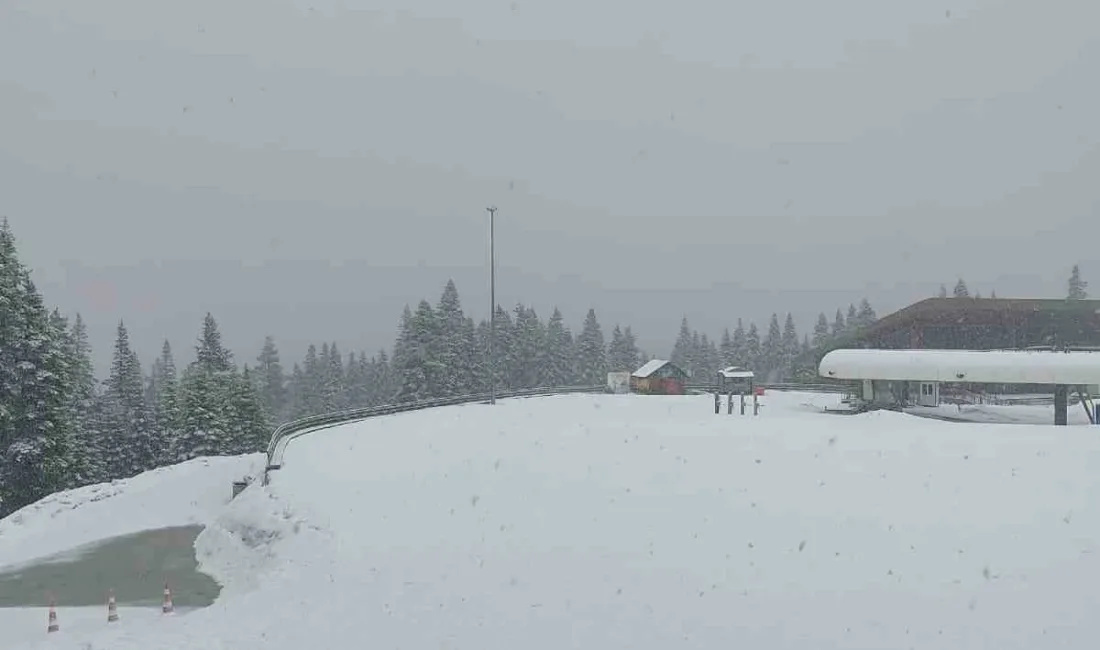 Kastamonu’da, Ilgaz Dağı geçidinde etkili olan kar yağışı, nisan ayının
