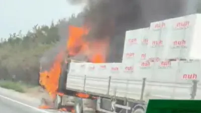 TEM Otoyolu Kocaeli geçişinde seyir halindeki bir tırda çıkan yangın