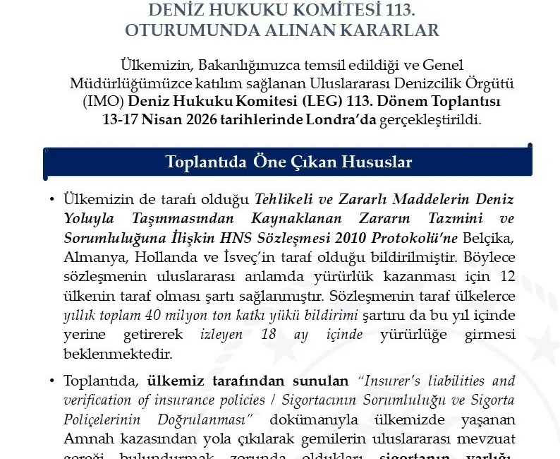 Ulaştırma ve Altyapı Bakanlığının temsil edildiği Uluslararası Denizcilik Örgütü (IMO)