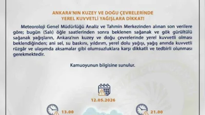 Ankara Valiliği, meteoroloji verilerine göre Başkent’in kuzey ve doğu çevrelerinde