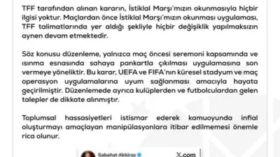 Dezenformasyonla Mücadele Merkezi (DMM), ‘Türkiye Futbol Federasyonu (TFF) maçlarda İstiklal