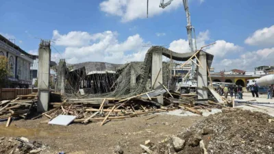 Düzce’de Cedidiye Kent Estetiği projesinin 2. etap inşaatı sırasında beton