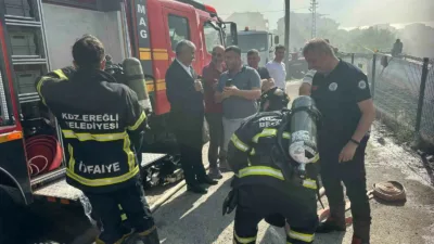Zonguldak’ın Ereğli ilçesinde 7 katlı binanın çatı katında çıkan yangın,