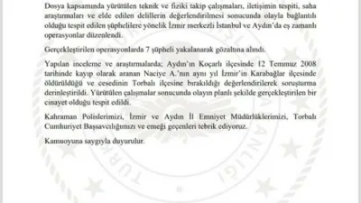 Aydın’ın Koçarlı ilçesinde 2008 yılında kayıp olarak aranan Naciye A.’nın