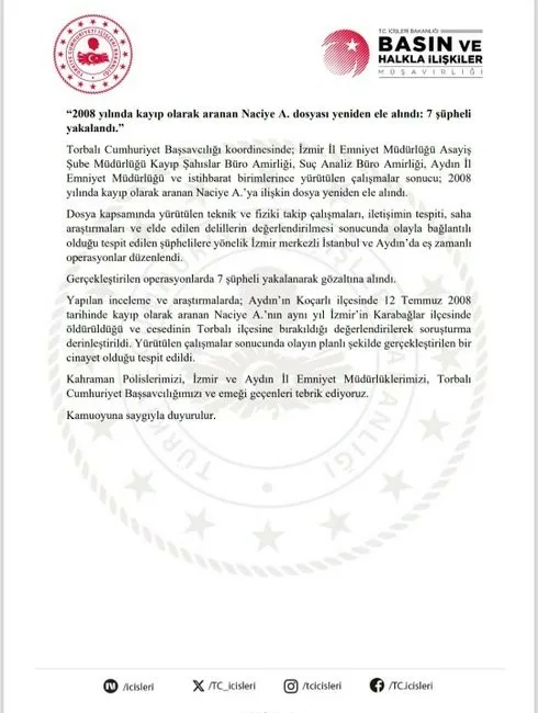 Aydın’ın Koçarlı ilçesinde 2008 yılında kayıp olarak aranan Naciye A.’nın