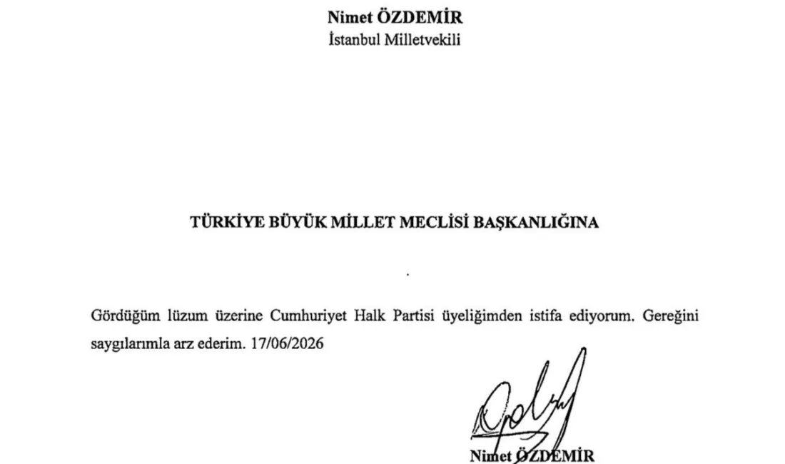 CHP İstanbul Milletvekili Nimet Özdemir, partisinden istifa ettiğini açıkladı. CHP