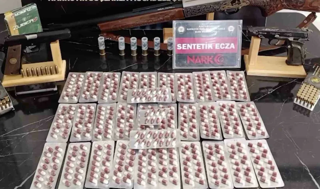 Kastamonu’da polis ekiplerince gerçekleştirilen operasyonda 470 adet sentetik ecza hapı