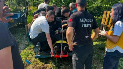 Düzce’nin Akçakoca ilçesinde traktörün devrilmesi sonucu meydana gelen trafik kazasında