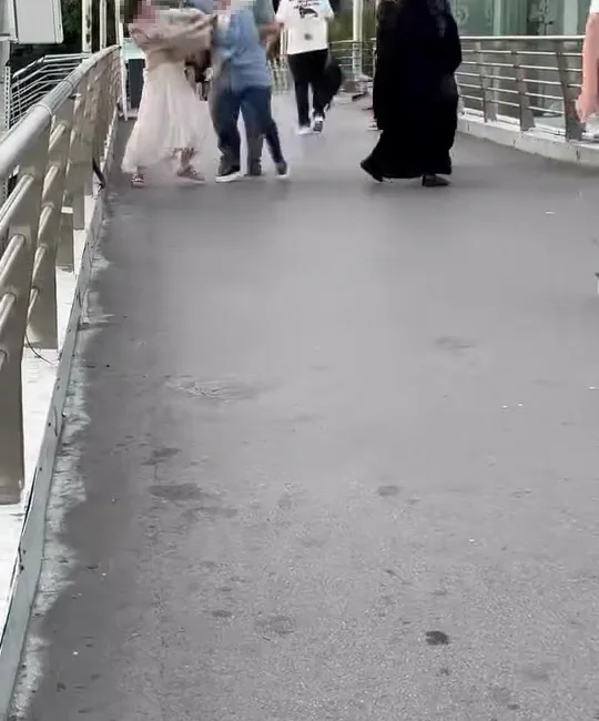 Kocaeli’nin İzmit ilçesinde bir kadının üst geçitte hemcinsini darbedip saçından