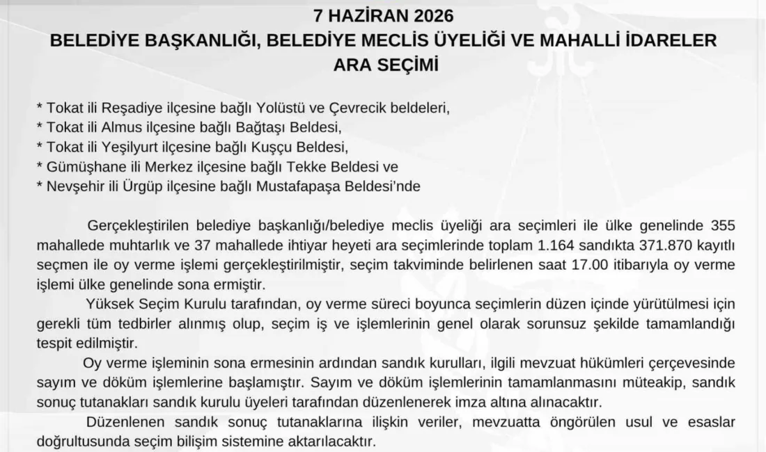 Yüksek Seçim Kurulu (YSK) Başkanı Serdar Mutta, 6 beldede belediye,
