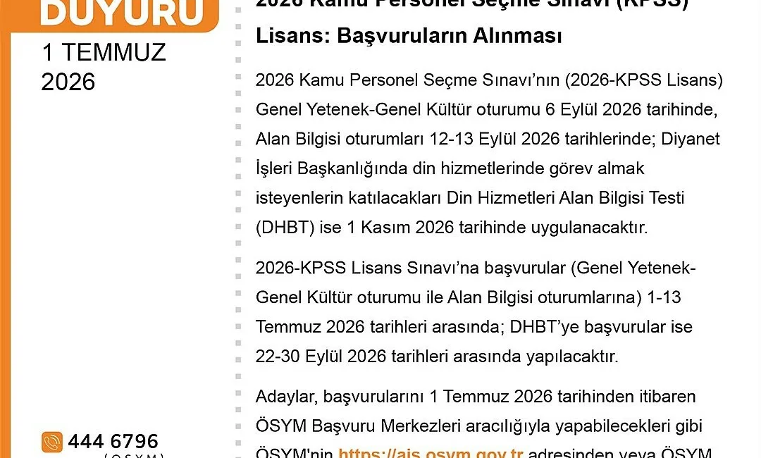 Kamu Personel Seçme Sınavı (KPSS) başvuruları 1 Temmuz itibarıyla başladı.