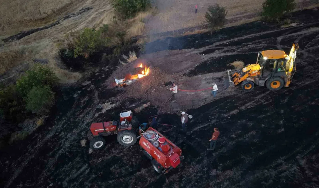 Ankara’nın Güdül ilçesinde bir aracın alev alması sonucu otluk alana