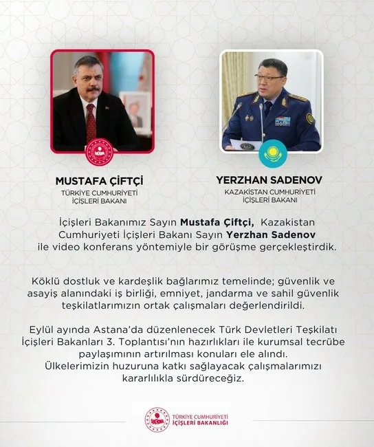 İçişleri Bakanı Mustafa Çiftçi, Kazakistan İçişleri Bakanı Yerzhan Sadenov ile