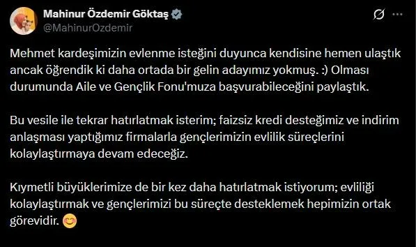 Aile ve Sosyal Hizmetler Bakanı Mahinur Özdemir Göktaş, Mehmet Çiftçi’ye