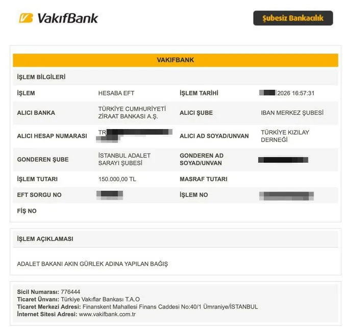 Adalet Bakanı Akın Gürlek, manevi tazminat davasından kazandığı 150 bin