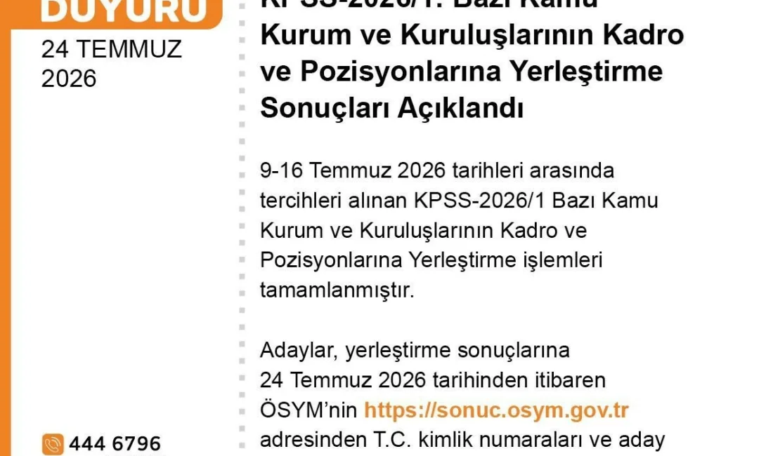 Ölçme, Seçme ve Yerleştirme Merkezi (ÖSYM), KPSS-2026/1 kapsamında bazı kamu