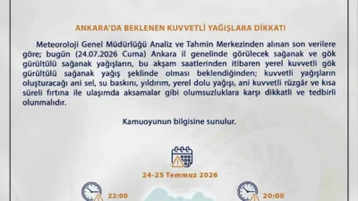 Ankara Valiliği, Meteoroloji Genel Müdürlüğü’nden alınan son verilere göre bugün