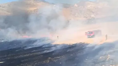 Ankara’nın Nallıhan ilçesinde otluk alanda çıkan yangın, itfaiye ekiplerinin müdahalesi